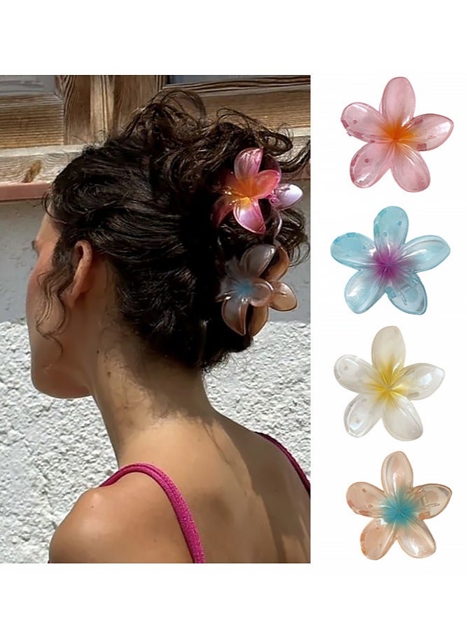 Floral Jelly Flower Hair Clip,4 Pcs Hawaiian Plumeria Claw Clips,Fine Glitter-No Slip Cute Wedding Bridesmaid Catch,Fashionable Hair Accessories, Petal Design, Hair Clips for Women and Girls, 4 Colours - Image 1